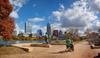 	Downtown Skyline over Lady Bird Lake from Auditorium Shores Butler Trail 1 - Austin - Texas